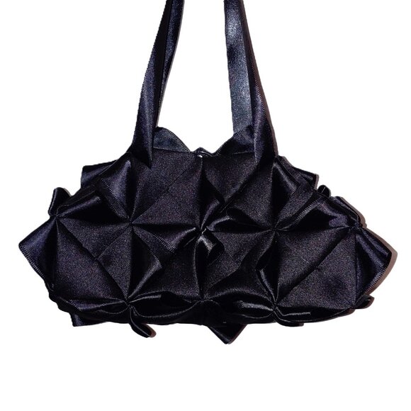 RARE HTF Helen Hayes Squares origami bag Black silk satin baguette evening bag - Picture 3 of 7
